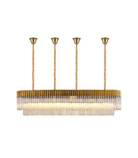 Poland 180 x 40cm Linear Pendant Bell Cup 9 Light E14 Brass/Cognac Sculpted Glass Item Weight: 44kg-1