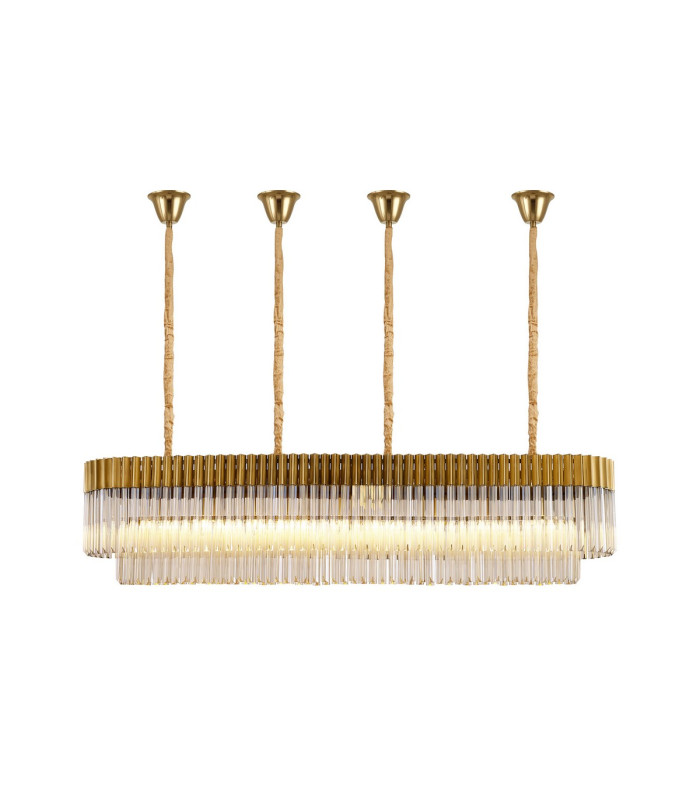 Poland 180 x 40cm Linear Pendant Bell Cup 9 Light E14 Brass/Cognac Sculpted Glass Item Weight: 44kg-1