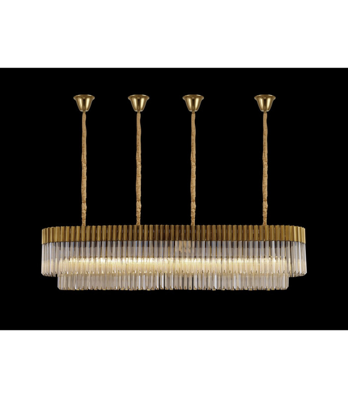 Poland 180 x 40cm Linear Pendant Bell Cup 9 Light E14 Brass/Cognac Sculpted Glass Item Weight: 44kg-3