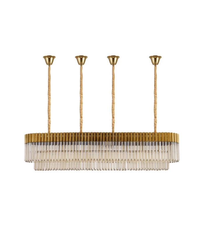 Poland 180 x 40cm Linear Pendant Bell Cup 9 Light E14 Brass/Cognac Sculpted Glass Item Weight: 44kg-4