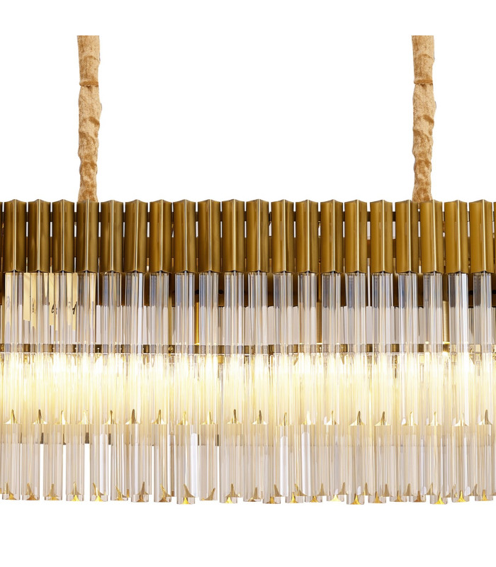 Poland 180 x 40cm Linear Pendant Bell Cup 9 Light E14 Brass/Cognac Sculpted Glass Item Weight: 44kg-7