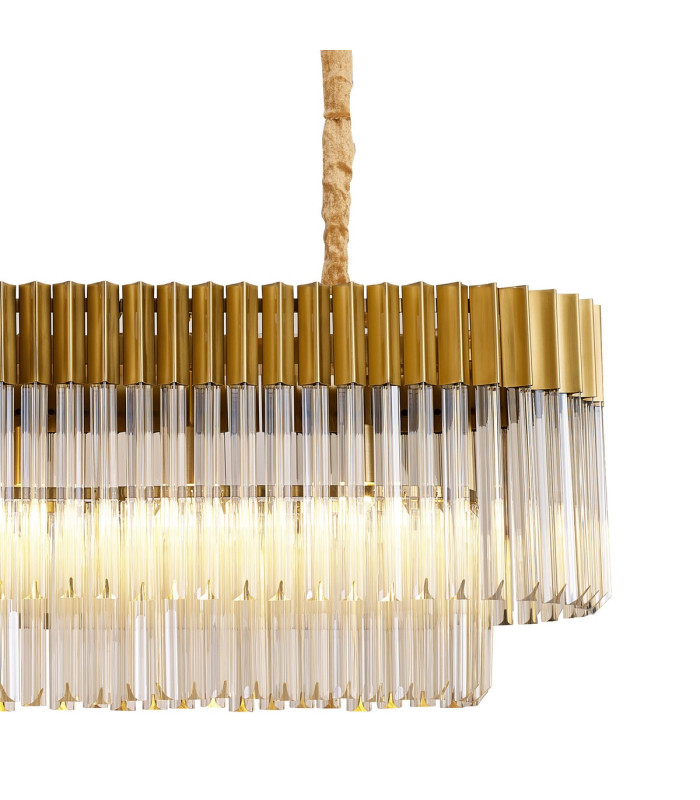 Poland 180 x 40cm Linear Pendant Bell Cup 9 Light E14 Brass/Cognac Sculpted Glass Item Weight: 44kg-8