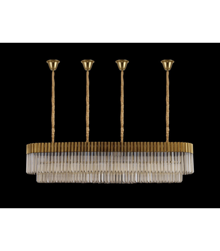 Poland 180 x 40cm Linear Pendant Bell Cup 9 Light E14 Brass/Cognac Sculpted Glass Item Weight: 44kg-9