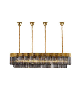 Poland 180 x 40cm Linear Pendant Bell Cup 9 Light E14 Brass/Smoked Sculpted Glass Item Weight: 44kg-1