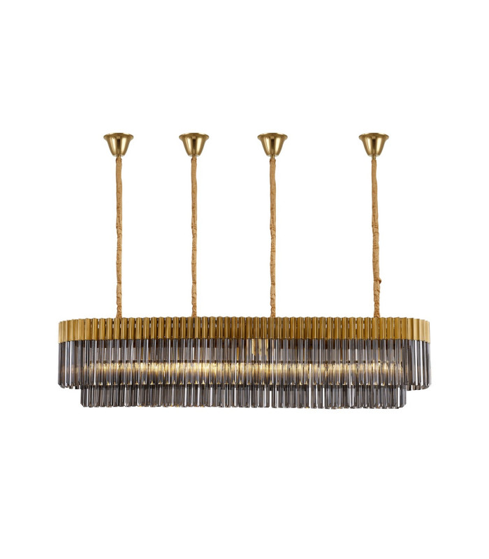 Poland 180 x 40cm Linear Pendant Bell Cup 9 Light E14 Brass/Smoked Sculpted Glass Item Weight: 44kg-1