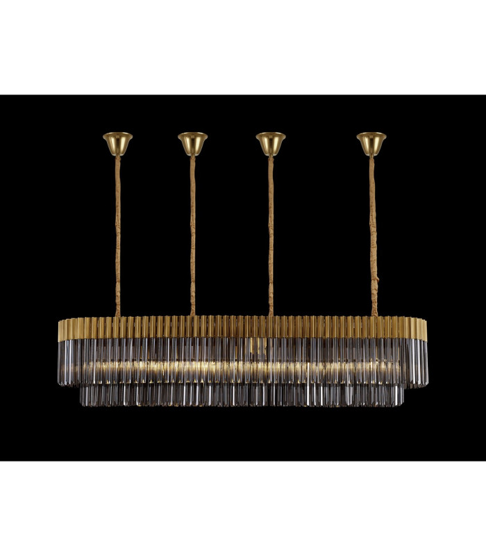 Poland 180 x 40cm Linear Pendant Bell Cup 9 Light E14 Brass/Smoked Sculpted Glass Item Weight: 44kg-3