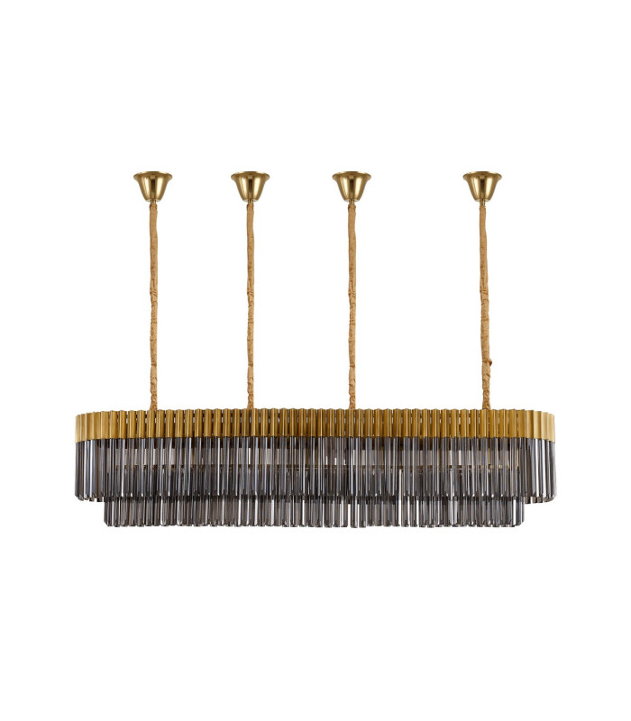 Poland 180 x 40cm Linear Pendant Bell Cup 9 Light E14 Brass/Smoked Sculpted Glass Item Weight: 44kg-4