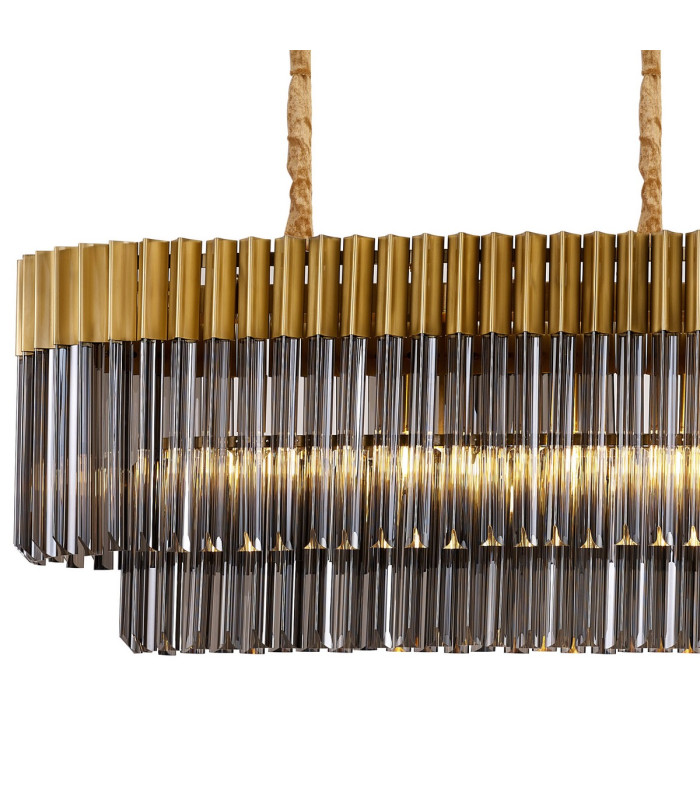 Poland 180 x 40cm Linear Pendant Bell Cup 9 Light E14 Brass/Smoked Sculpted Glass Item Weight: 44kg-5