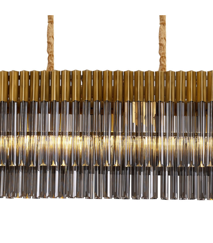 Poland 180 x 40cm Linear Pendant Bell Cup 9 Light E14 Brass/Smoked Sculpted Glass Item Weight: 44kg-7