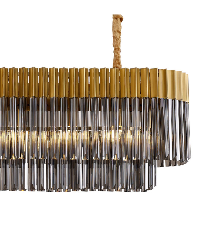 Poland 180 x 40cm Linear Pendant Bell Cup 9 Light E14 Brass/Smoked Sculpted Glass Item Weight: 44kg-8