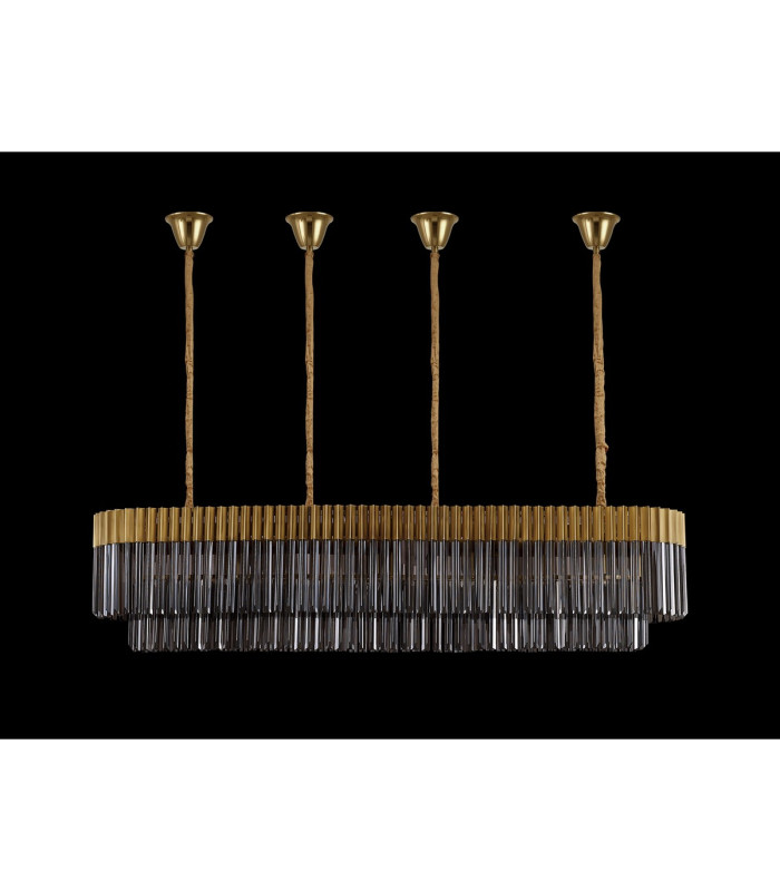 Poland 180 x 40cm Linear Pendant Bell Cup 9 Light E14 Brass/Smoked Sculpted Glass Item Weight: 44kg-9