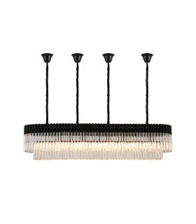 Poland 180 x 40cm Linear Pendant Bell Cup 9 Light E14 Matt Black/Clear Sculpted Glass Item Weight: 44kg-1