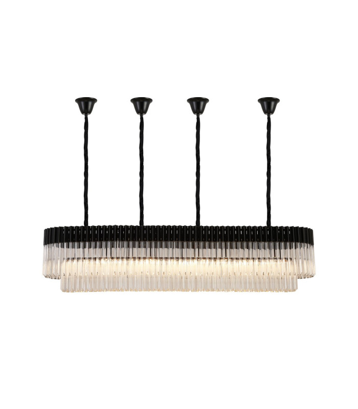 Poland 180 x 40cm Linear Pendant Bell Cup 9 Light E14 Matt Black/Clear Sculpted Glass Item Weight: 44kg-1