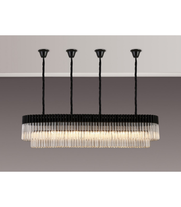 Poland 180 x 40cm Linear Pendant Bell Cup 9 Light E14 Matt Black/Clear Sculpted Glass Item Weight: 44kg-3
