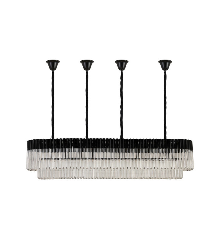 Poland 180 x 40cm Linear Pendant Bell Cup 9 Light E14 Matt Black/Clear Sculpted Glass Item Weight: 44kg-4
