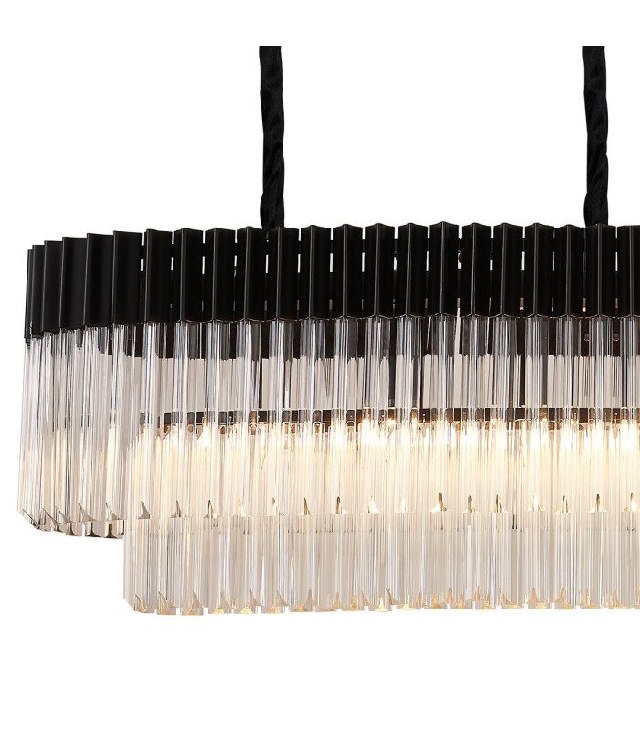 Poland 180 x 40cm Linear Pendant Bell Cup 9 Light E14 Matt Black/Clear Sculpted Glass Item Weight: 44kg-5