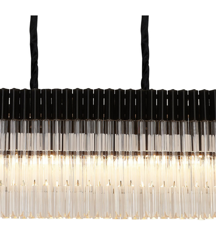Poland 180 x 40cm Linear Pendant Bell Cup 9 Light E14 Matt Black/Clear Sculpted Glass Item Weight: 44kg-7
