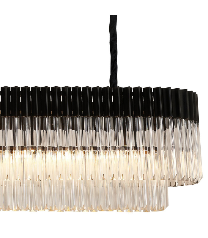Poland 180 x 40cm Linear Pendant Bell Cup 9 Light E14 Matt Black/Clear Sculpted Glass Item Weight: 44kg-8