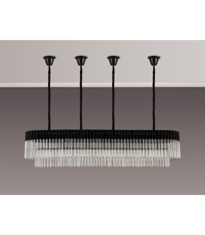 Poland 180 x 40cm Linear Pendant Bell Cup 9 Light E14 Matt Black/Clear Sculpted Glass Item Weight: 44kg-9