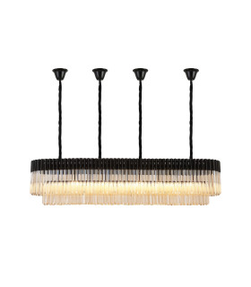 Poland 180 x 40cm Linear Pendant Bell Cup 9 Light E14 Matt Black/Cognac Sculpted Glass Item Weight: 44kg-1