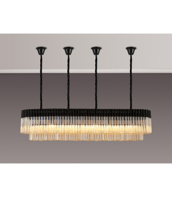 Poland 180 x 40cm Linear Pendant Bell Cup 9 Light E14 Matt Black/Cognac Sculpted Glass Item Weight: 44kg-3
