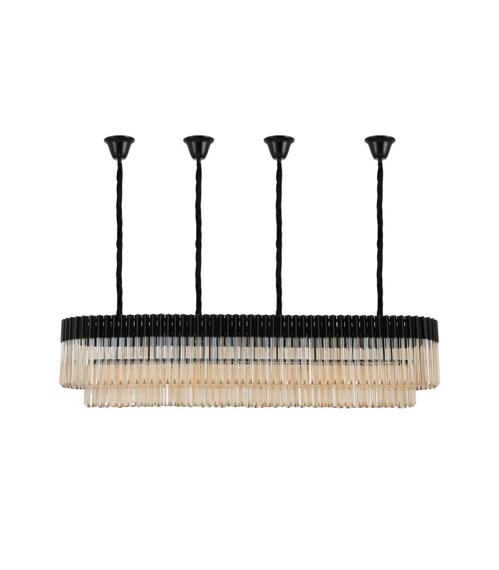 Poland 180 x 40cm Linear Pendant Bell Cup 9 Light E14 Matt Black/Cognac Sculpted Glass Item Weight: 44kg-4