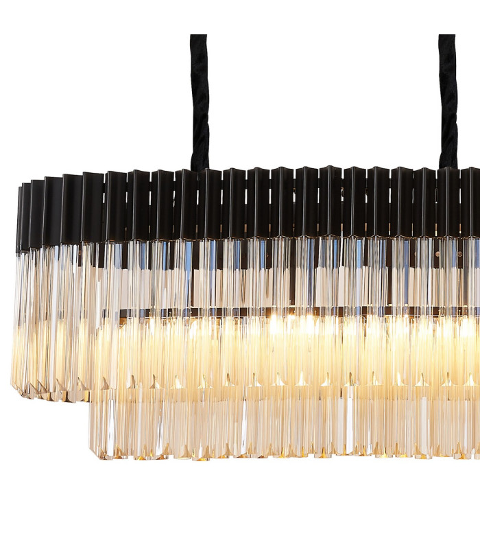 Poland 180 x 40cm Linear Pendant Bell Cup 9 Light E14 Matt Black/Cognac Sculpted Glass Item Weight: 44kg-5
