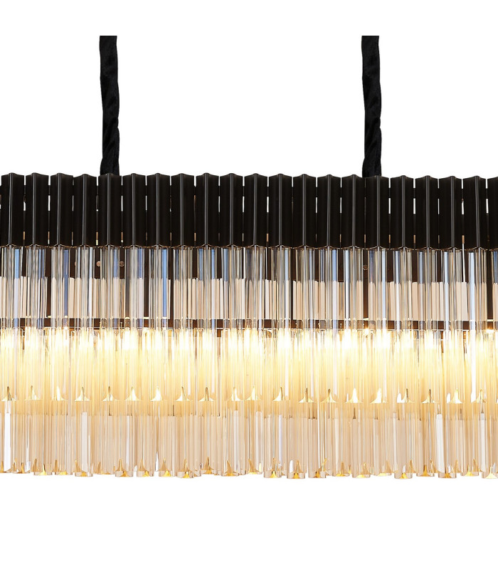 Poland 180 x 40cm Linear Pendant Bell Cup 9 Light E14 Matt Black/Cognac Sculpted Glass Item Weight: 44kg-7