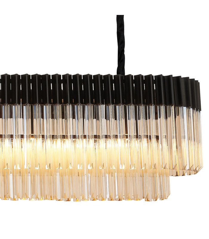 Poland 180 x 40cm Linear Pendant Bell Cup 9 Light E14 Matt Black/Cognac Sculpted Glass Item Weight: 44kg-8