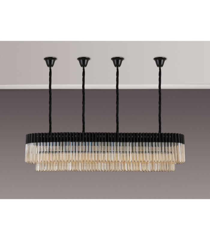 Poland 180 x 40cm Linear Pendant Bell Cup 9 Light E14 Matt Black/Cognac Sculpted Glass Item Weight: 44kg-9
