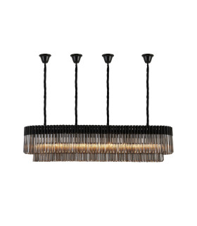 Poland 180 x 40cm Linear Pendant Bell Cup 9 Light E14 Matt Black/Smoked Sculpted Glass Item Weight: 44kg-1