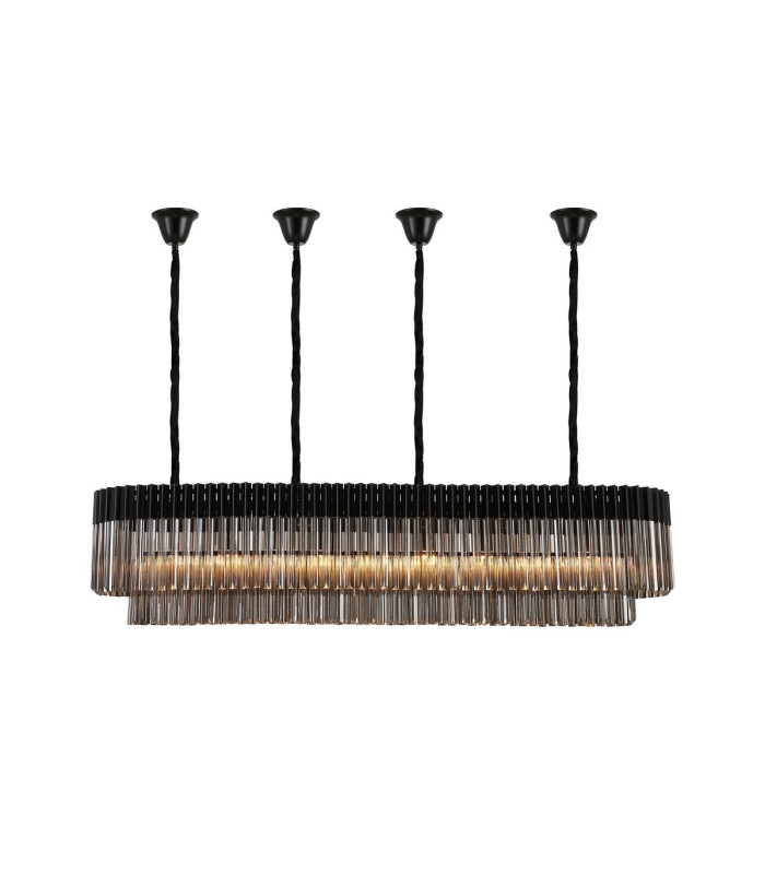 Poland 180 x 40cm Linear Pendant Bell Cup 9 Light E14 Matt Black/Smoked Sculpted Glass Item Weight: 44kg-1