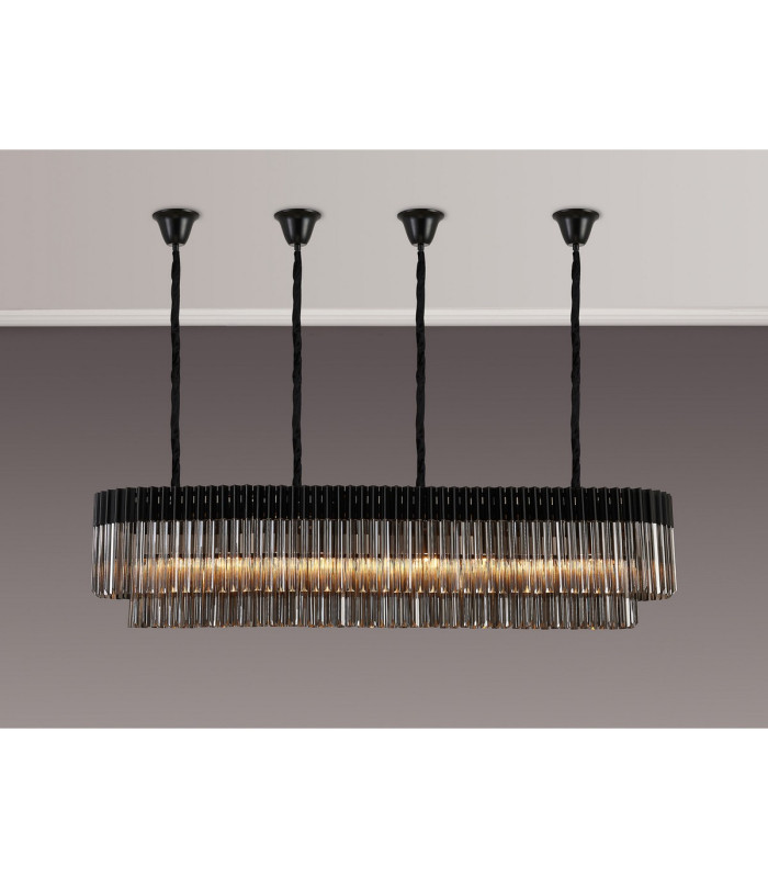 Poland 180 x 40cm Linear Pendant Bell Cup 9 Light E14 Matt Black/Smoked Sculpted Glass Item Weight: 44kg-3