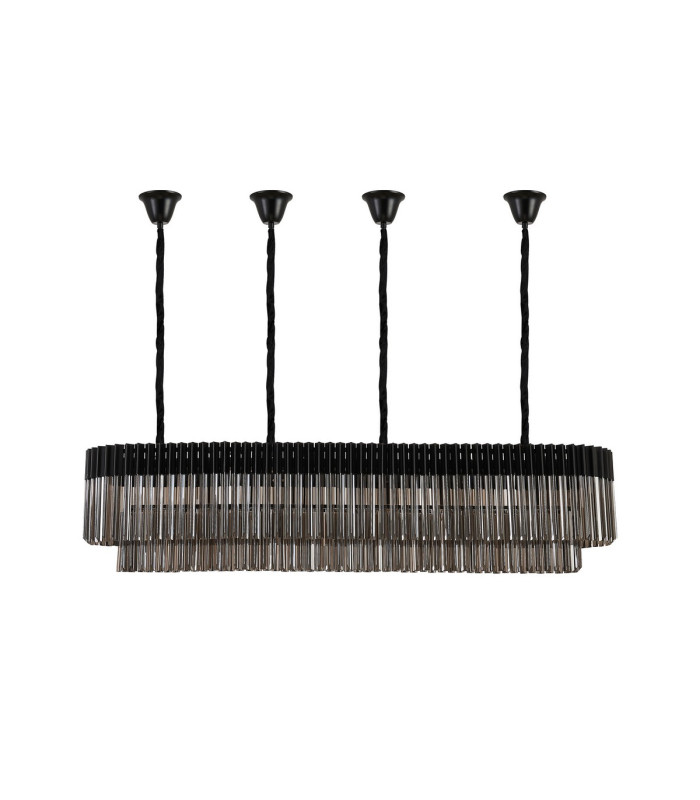 Poland 180 x 40cm Linear Pendant Bell Cup 9 Light E14 Matt Black/Smoked Sculpted Glass Item Weight: 44kg-4