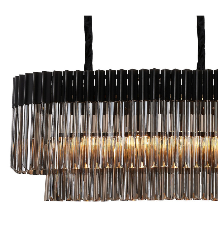 Poland 180 x 40cm Linear Pendant Bell Cup 9 Light E14 Matt Black/Smoked Sculpted Glass Item Weight: 44kg-5