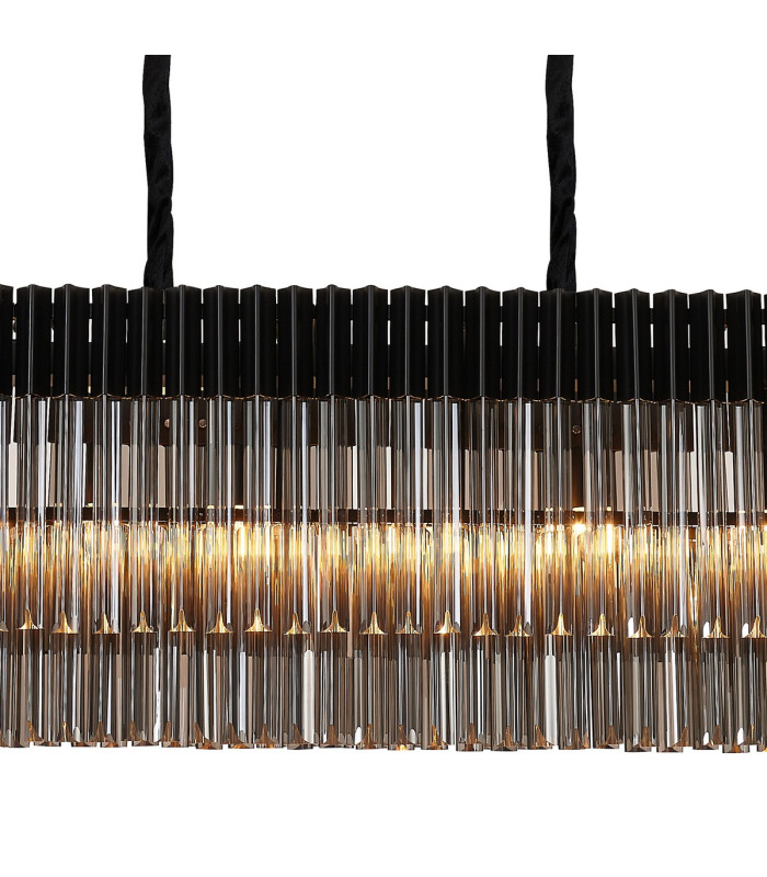 Poland 180 x 40cm Linear Pendant Bell Cup 9 Light E14 Matt Black/Smoked Sculpted Glass Item Weight: 44kg-7