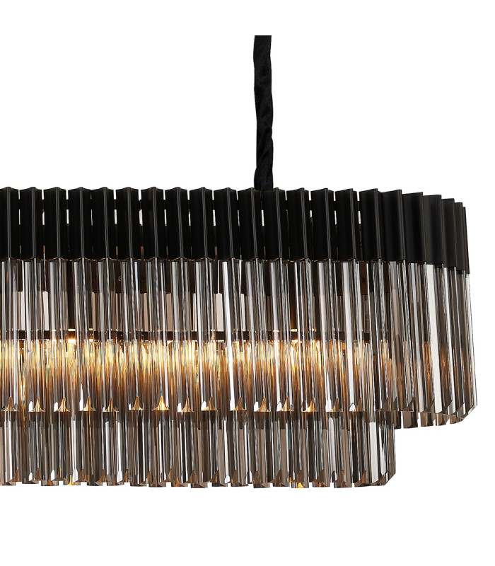 Poland 180 x 40cm Linear Pendant Bell Cup 9 Light E14 Matt Black/Smoked Sculpted Glass Item Weight: 44kg-8