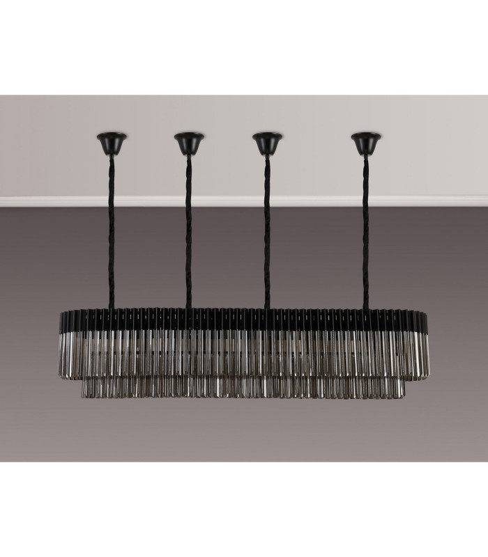 Poland 180 x 40cm Linear Pendant Bell Cup 9 Light E14 Matt Black/Smoked Sculpted Glass Item Weight: 44kg-9