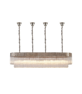 Poland 180 x 40cm Linear Pendant Bell Cup 9 Light E14 Polished Nickel/Clear Sculpted Glass Item Weight: 44kg-1
