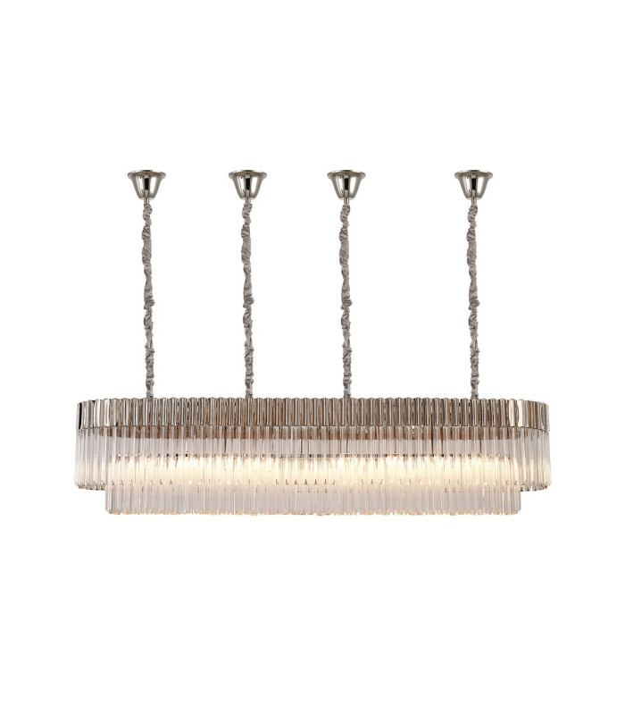 Poland 180 x 40cm Linear Pendant Bell Cup 9 Light E14 Polished Nickel/Clear Sculpted Glass Item Weight: 44kg-1