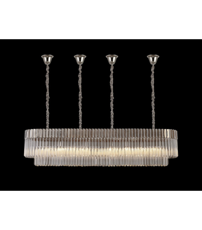 Poland 180 x 40cm Linear Pendant Bell Cup 9 Light E14 Polished Nickel/Clear Sculpted Glass Item Weight: 44kg-3