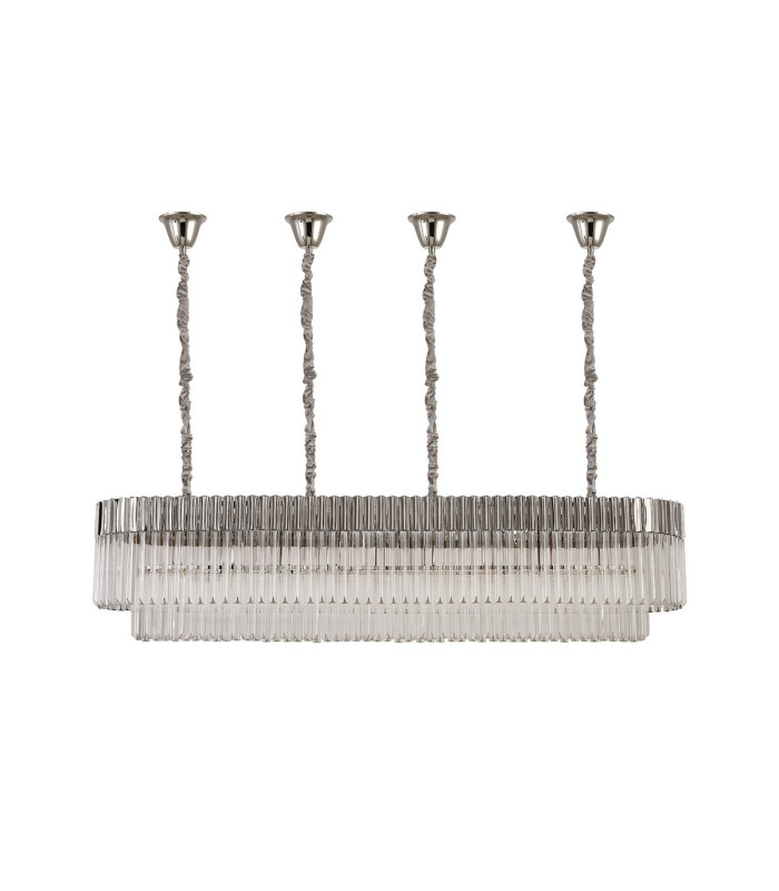 Poland 180 x 40cm Linear Pendant Bell Cup 9 Light E14 Polished Nickel/Clear Sculpted Glass Item Weight: 44kg-4