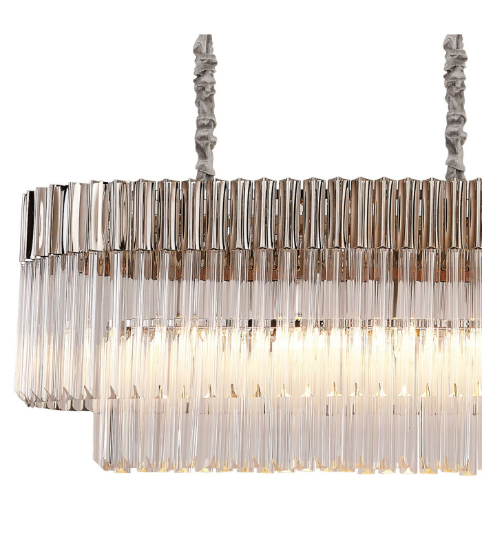 Poland 180 x 40cm Linear Pendant Bell Cup 9 Light E14 Polished Nickel/Clear Sculpted Glass Item Weight: 44kg-5