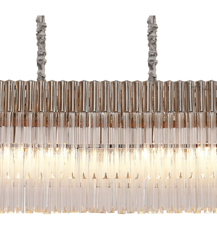 Poland 180 x 40cm Linear Pendant Bell Cup 9 Light E14 Polished Nickel/Clear Sculpted Glass Item Weight: 44kg-7
