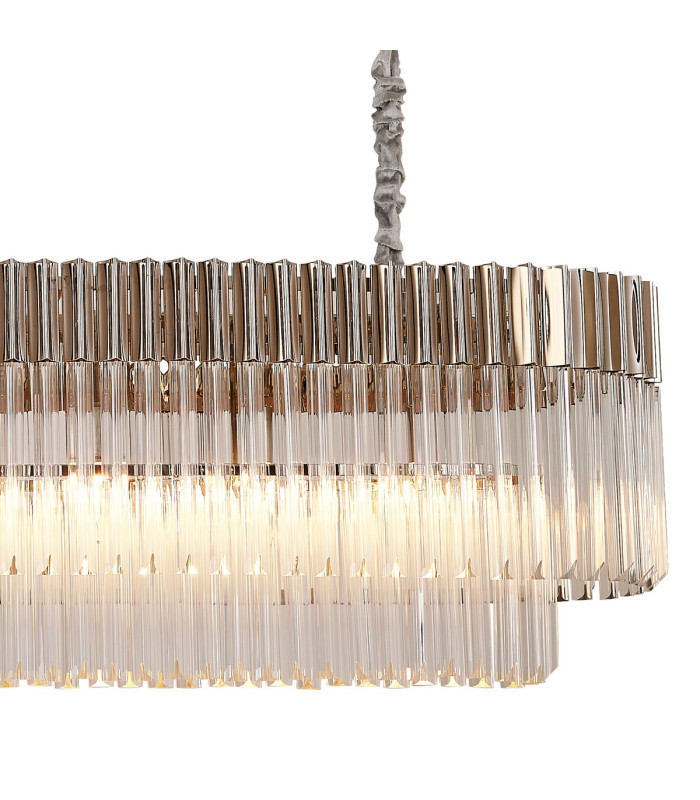 Poland 180 x 40cm Linear Pendant Bell Cup 9 Light E14 Polished Nickel/Clear Sculpted Glass Item Weight: 44kg-8