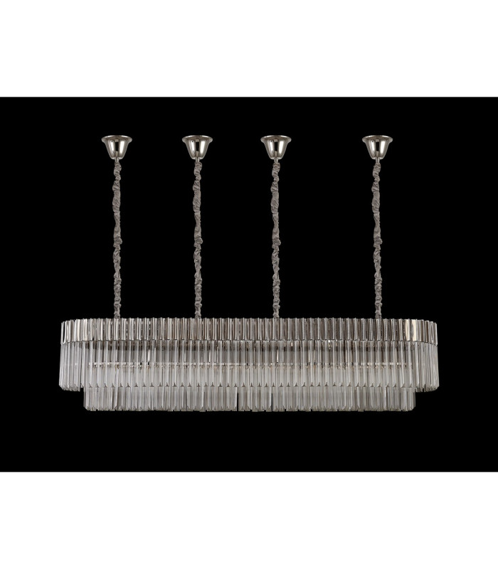 Poland 180 x 40cm Linear Pendant Bell Cup 9 Light E14 Polished Nickel/Clear Sculpted Glass Item Weight: 44kg-9