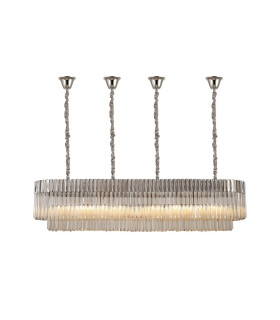 Poland 180 x 40cm Linear Pendant Bell Cup 9 Light E14 Polished Nickel/Cognac Sculpted Glass Item Weight: 44kg-1