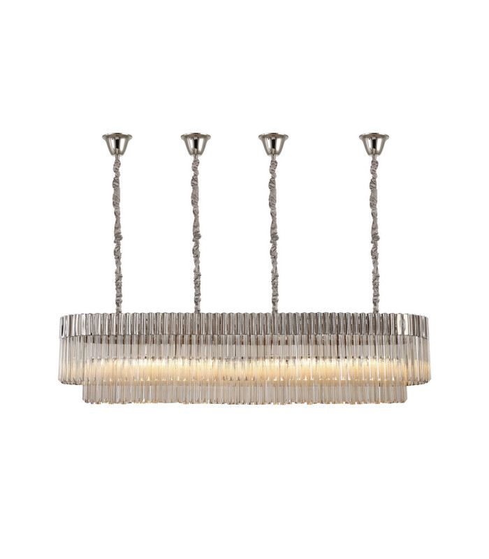 Poland 180 x 40cm Linear Pendant Bell Cup 9 Light E14 Polished Nickel/Cognac Sculpted Glass Item Weight: 44kg-1