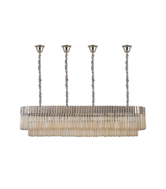 Poland 180 x 40cm Linear Pendant Bell Cup 9 Light E14 Polished Nickel/Cognac Sculpted Glass Item Weight: 44kg-3