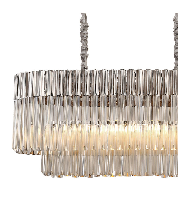Poland 180 x 40cm Linear Pendant Bell Cup 9 Light E14 Polished Nickel/Cognac Sculpted Glass Item Weight: 44kg-4